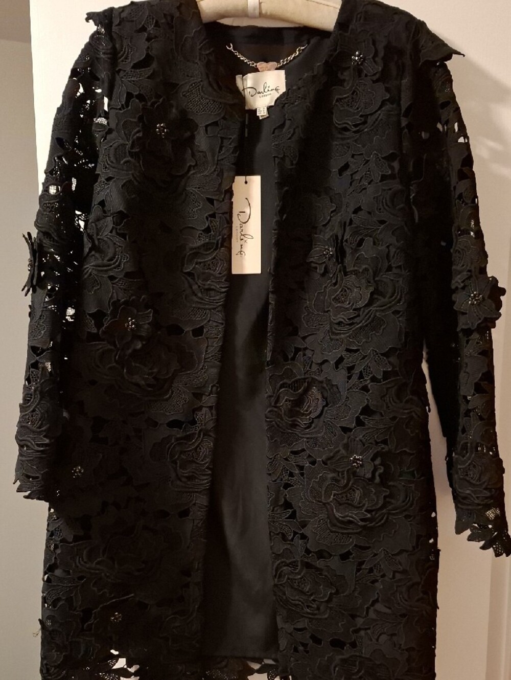 Darling London Black Floral Lace Jacket with Bead Accents